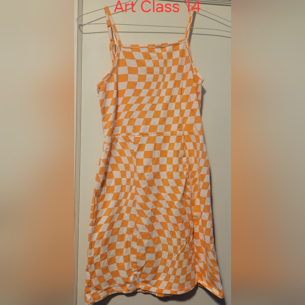 art class Orange and White Checkerboard Sundress